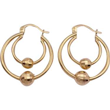 Double Hoop Earrings With Faceted Bead Detail 14K 