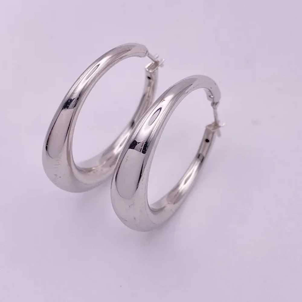 Chunky Tapered Tubular Hoop Earrings 14K White Go… - image 2