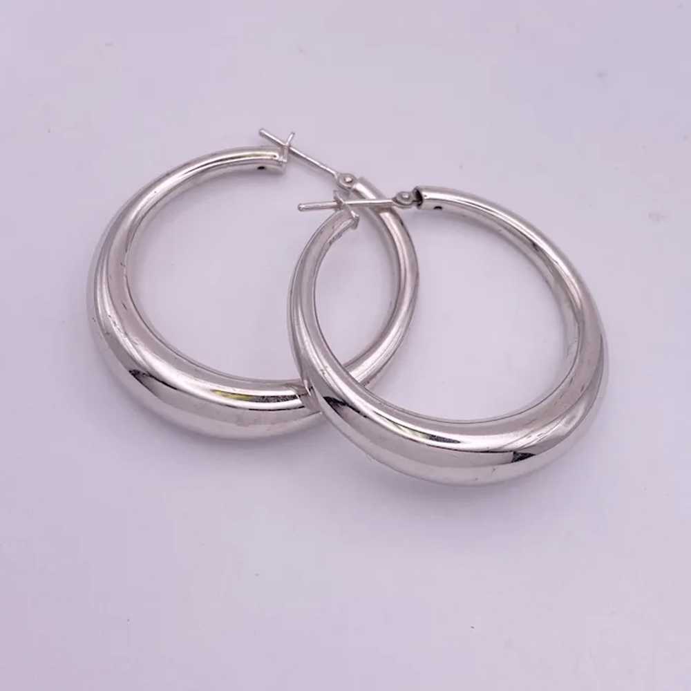 Chunky Tapered Tubular Hoop Earrings 14K White Go… - image 4