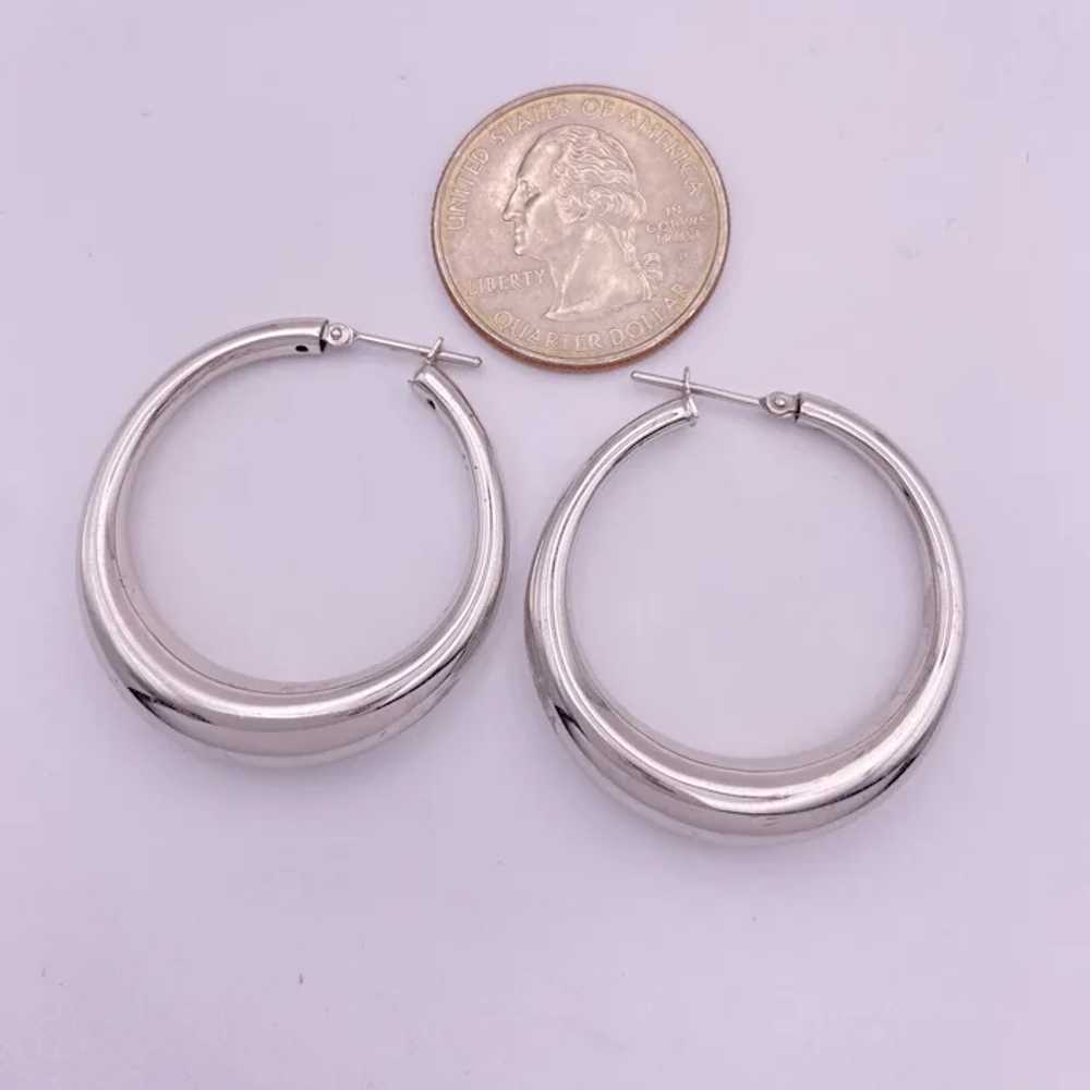 Chunky Tapered Tubular Hoop Earrings 14K White Go… - image 5