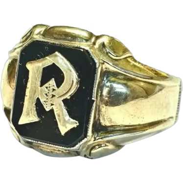Mens Signet Ring Vintage 10K/ Sterling "R" Initia… - image 1
