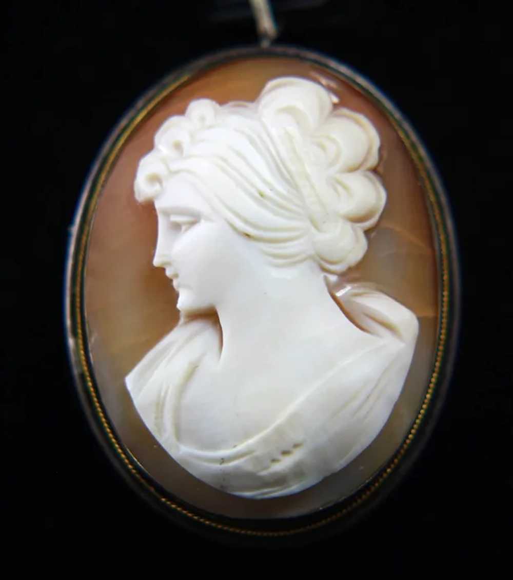 Vintage 800 Silver Shell Cameo Brooch Pendant of … - image 2