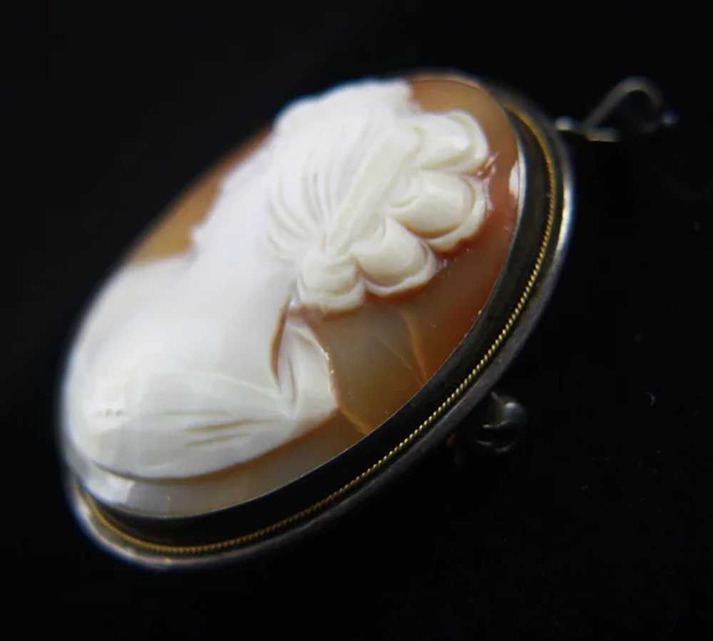 Vintage 800 Silver Shell Cameo Brooch Pendant of … - image 3