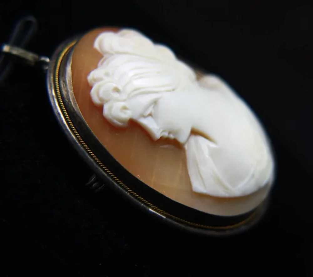 Vintage 800 Silver Shell Cameo Brooch Pendant of … - image 4