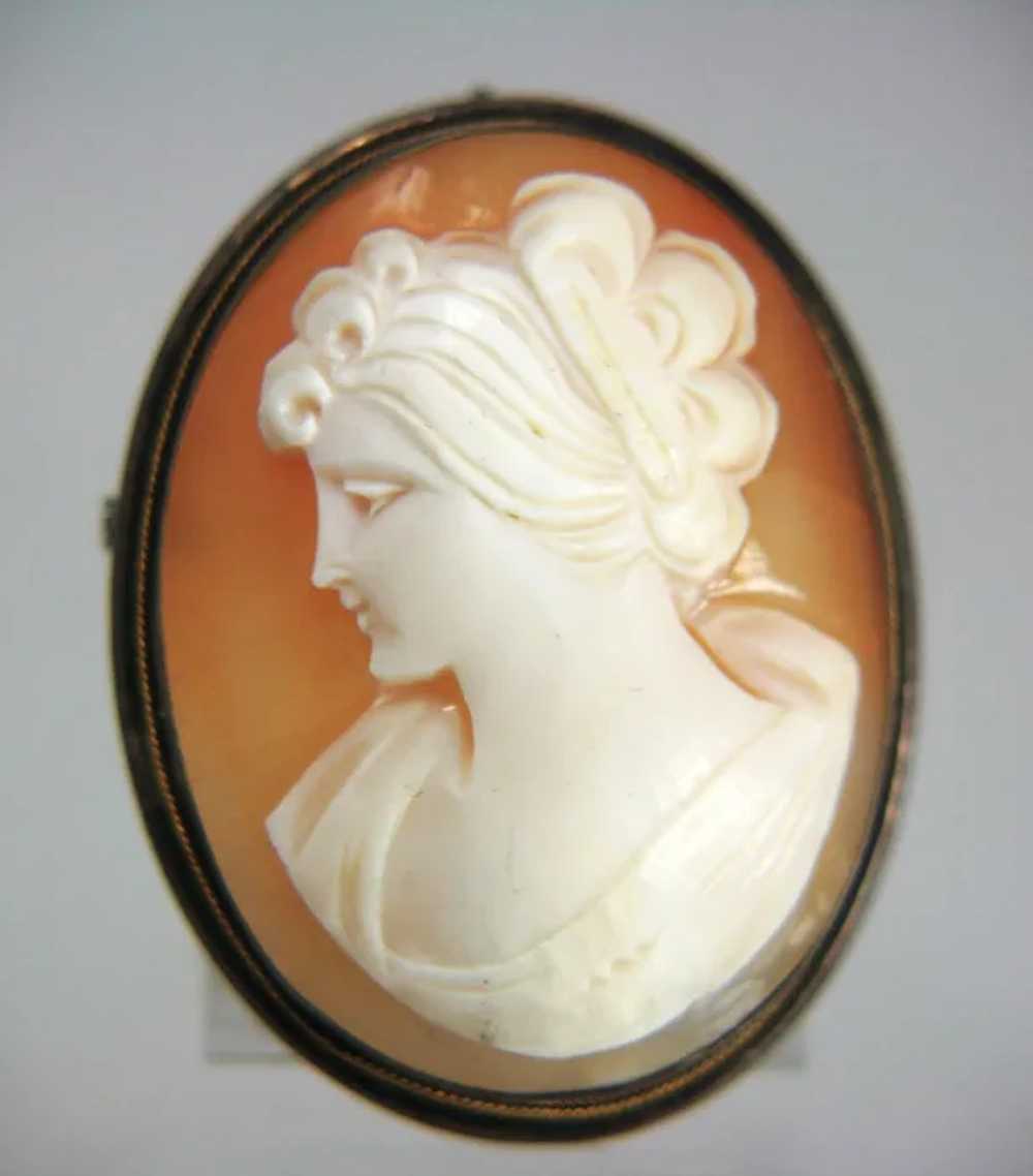 Vintage 800 Silver Shell Cameo Brooch Pendant of … - image 5