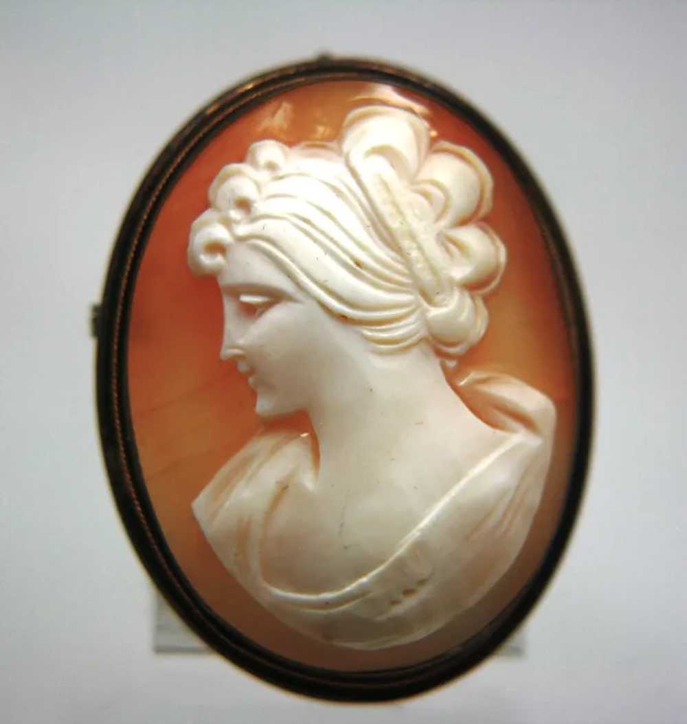 Vintage 800 Silver Shell Cameo Brooch Pendant of … - image 7