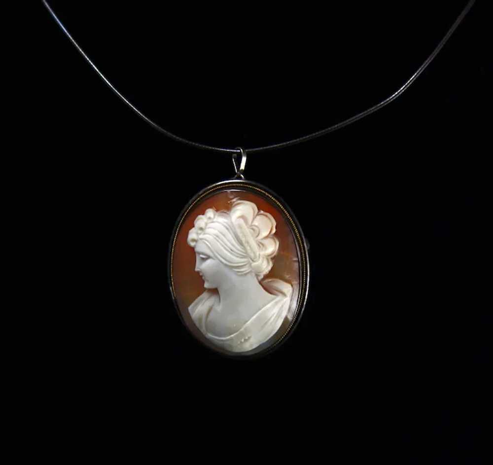 Vintage 800 Silver Shell Cameo Brooch Pendant of … - image 8