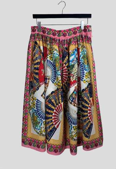 80's Ladies Vintage Skirt Mult Coloured Fan Print 