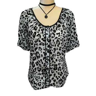 Express Express Black and White Leopard Print Blo… - image 1