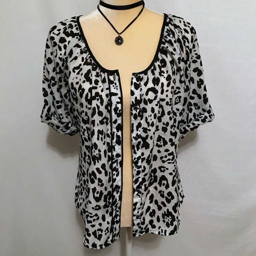 Express Express Black and White Leopard Print Blo… - image 3