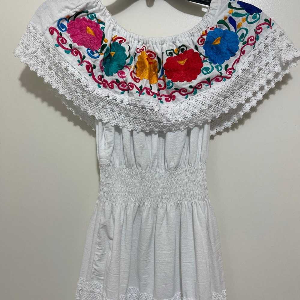 White Cotton Authentic Mexican Dress, Small size - image 1