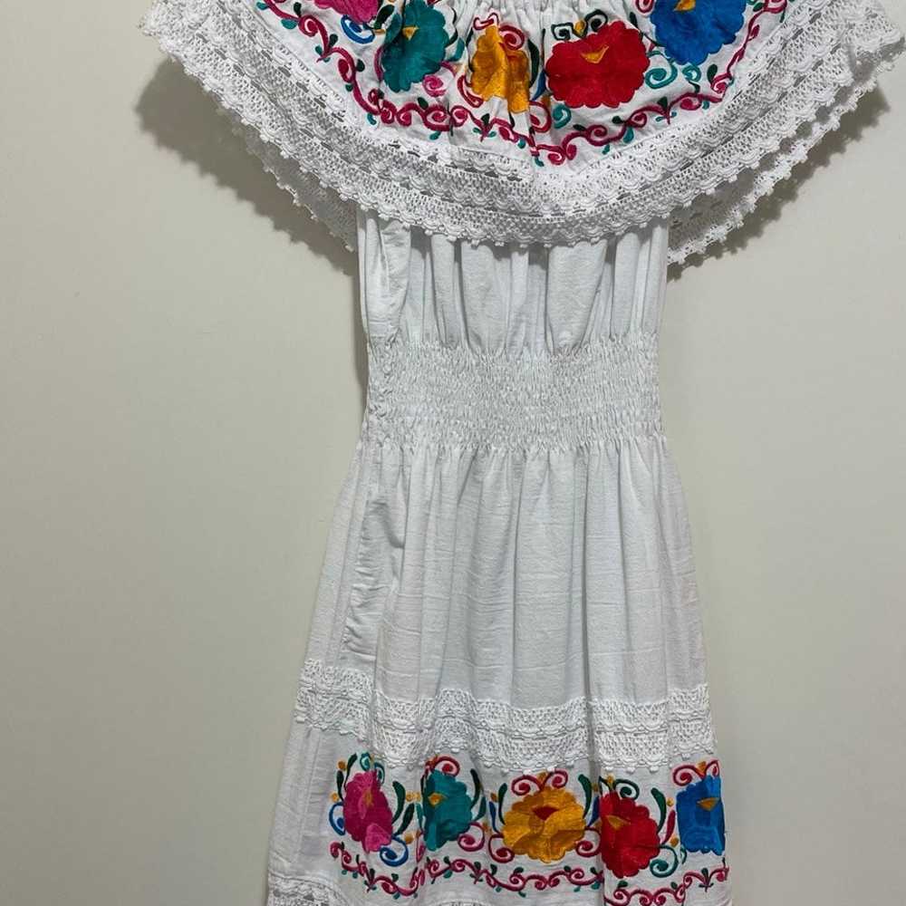White Cotton Authentic Mexican Dress, Small size - image 2