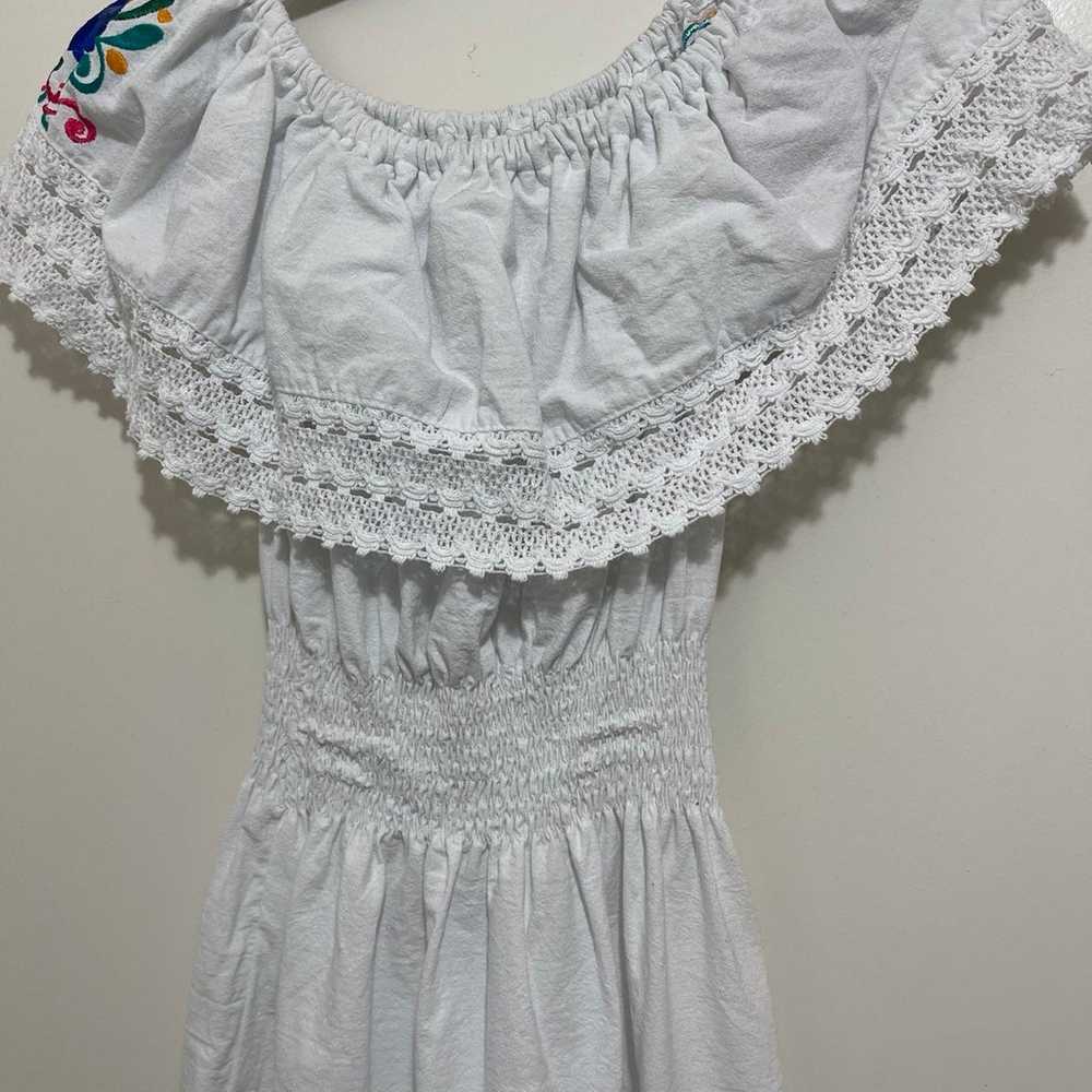 White Cotton Authentic Mexican Dress, Small size - image 4