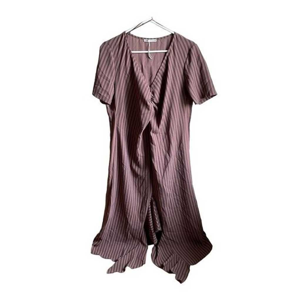Zara Dress Womens L Midi Short Sleeve Ruffled Mer… - image 1