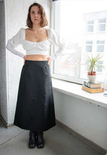 Vintage Y2K Black Shimmering A Line Maxi Skirt