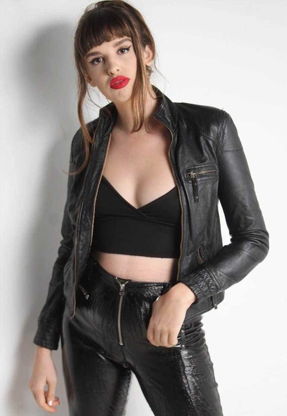 Vintage Y2K Fitted Leather Jacket Black - image 1