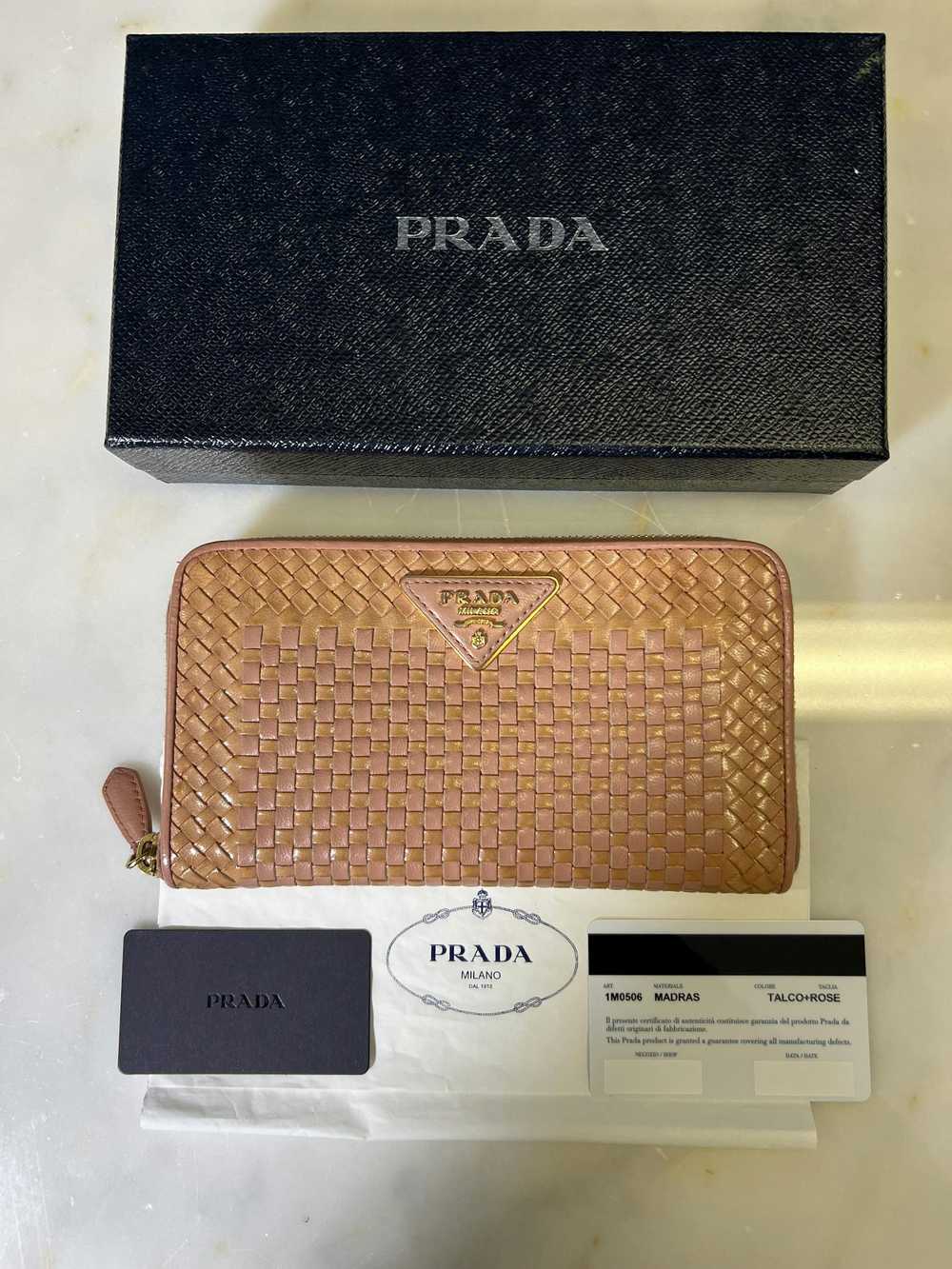 Prada Prada Madras Woven Wallet Talco + Rose - image 1