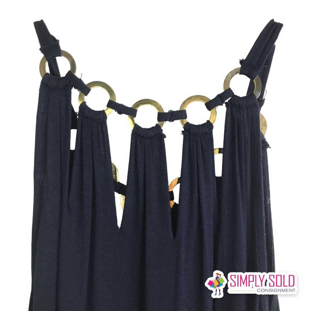T Tahari Women's Maxi Dress Blue Gold Stretch Sle… - image 4