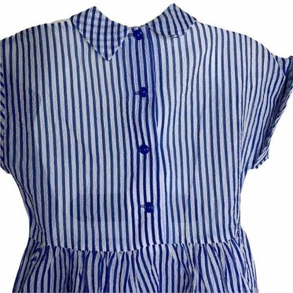 Vintage 50s Striped Crinkle Swing Dress S Blue Sh… - image 5