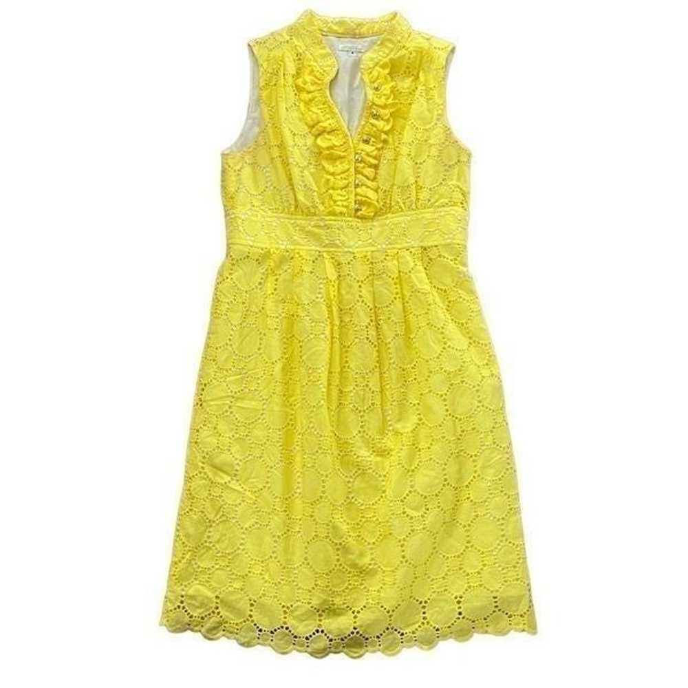 Shoshanna Yellow Eyelet Ruffle Sleeveless Dress - image 2