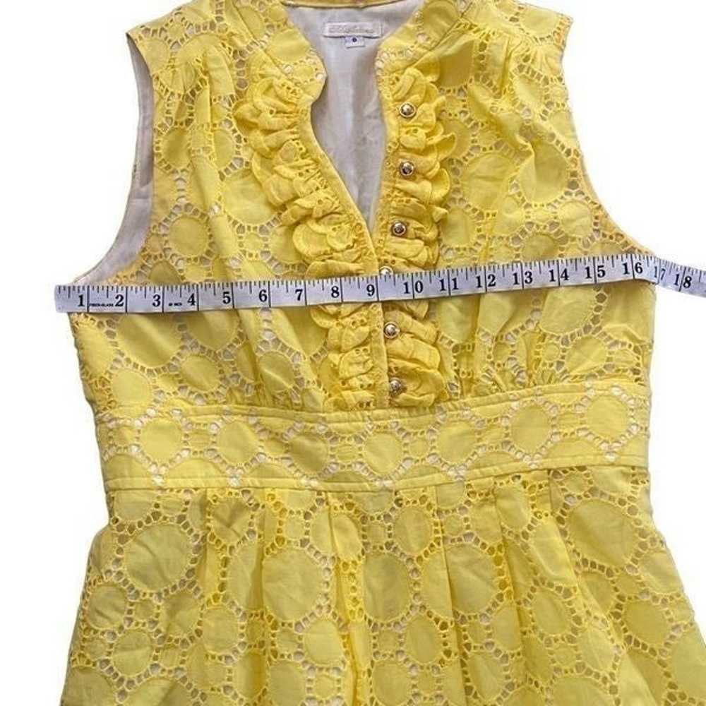 Shoshanna Yellow Eyelet Ruffle Sleeveless Dress - image 5