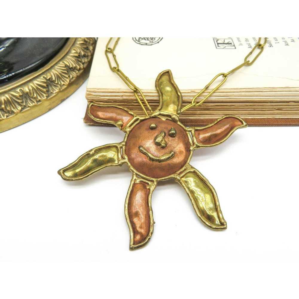 Vintage Artisan Copper Brass Mixed Metal Sun Pend… - image 1