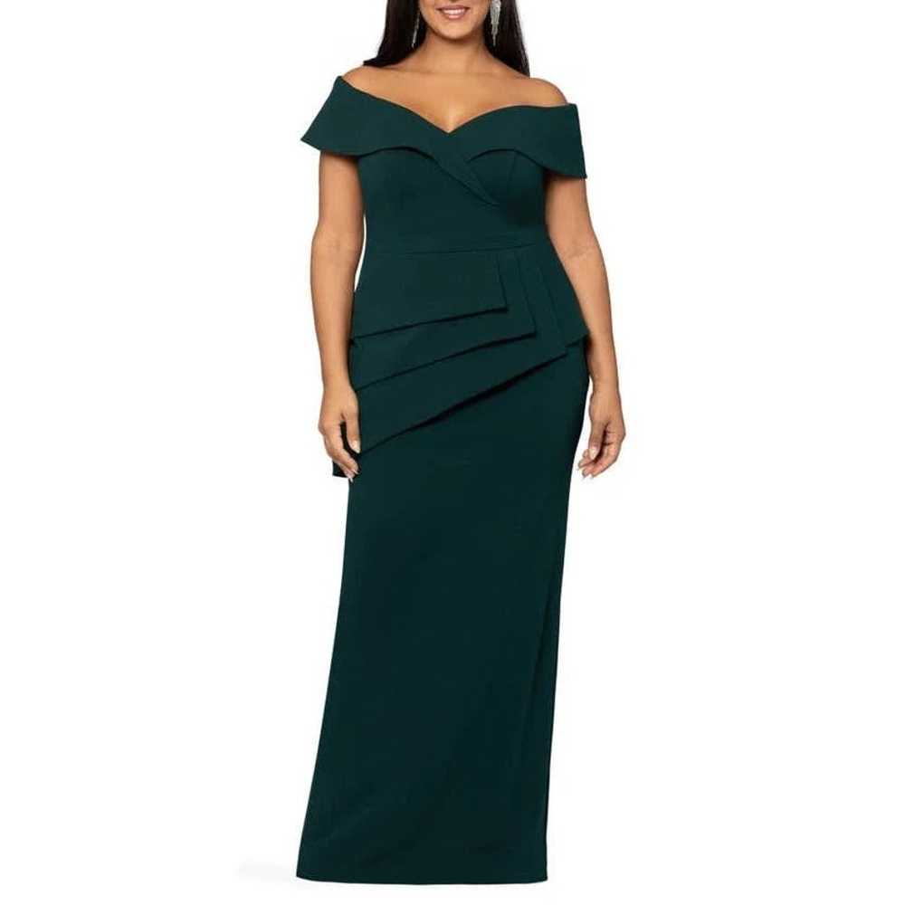 Xscape Womens Column Gown 4 Green Off the Shoulde… - image 1