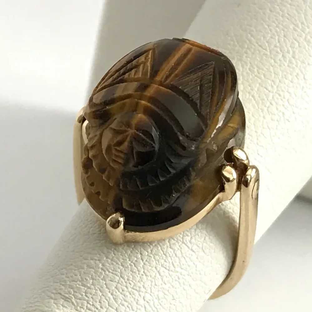 Amazing! 14K YG Man in the Moon Scarab Tiger's Ey… - image 11