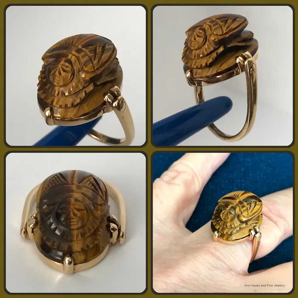 Amazing! 14K YG Man in the Moon Scarab Tiger's Ey… - image 2