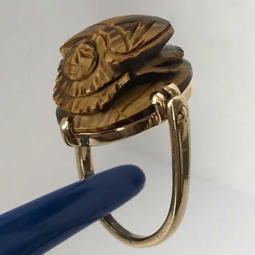 Amazing! 14K YG Man in the Moon Scarab Tiger's Ey… - image 3