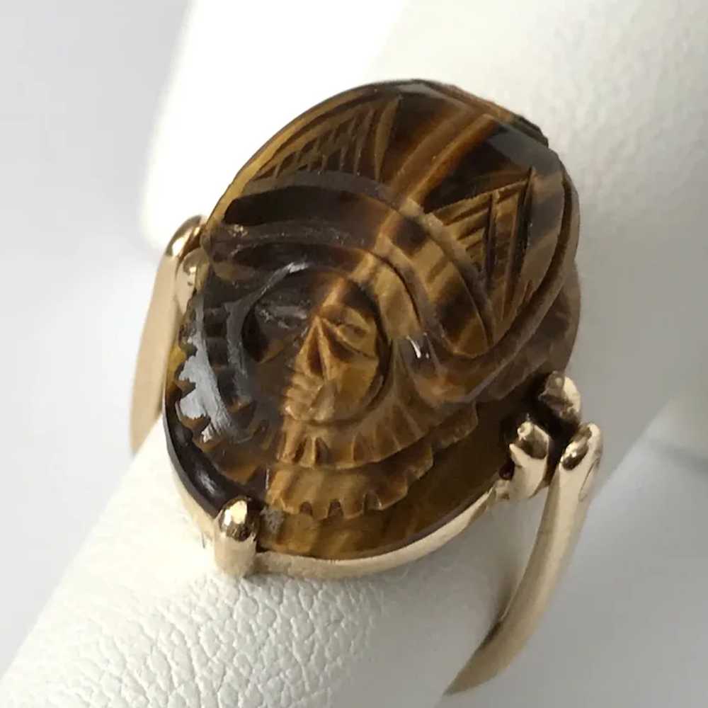 Amazing! 14K YG Man in the Moon Scarab Tiger's Ey… - image 9