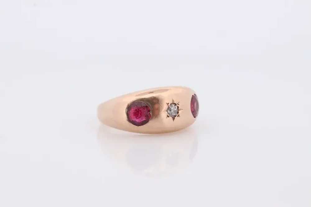 Antique 14k Triple Ruby Diamond signet ring. Gyps… - image 3