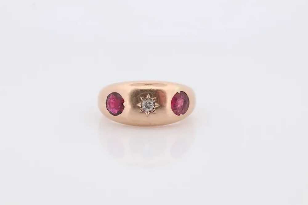 Antique 14k Triple Ruby Diamond signet ring. Gyps… - image 4