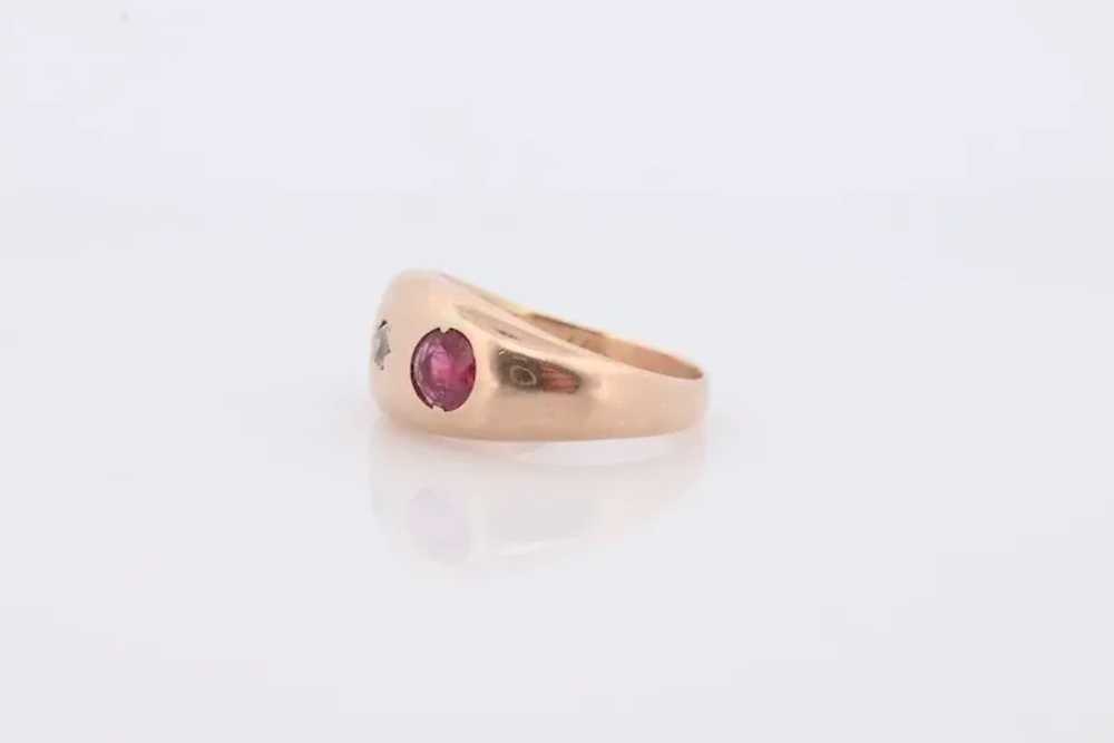 Antique 14k Triple Ruby Diamond signet ring. Gyps… - image 5