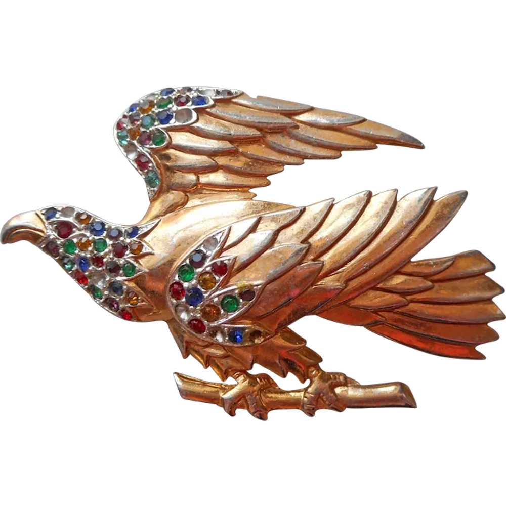1940s Vermeil Eagle Pin Gold Plated Sterling Silv… - image 1