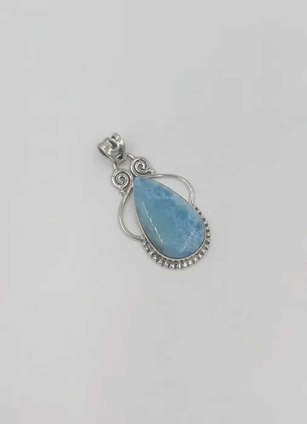 Sterling Silver Larimar Spiral Design Bezel Set B… - image 2