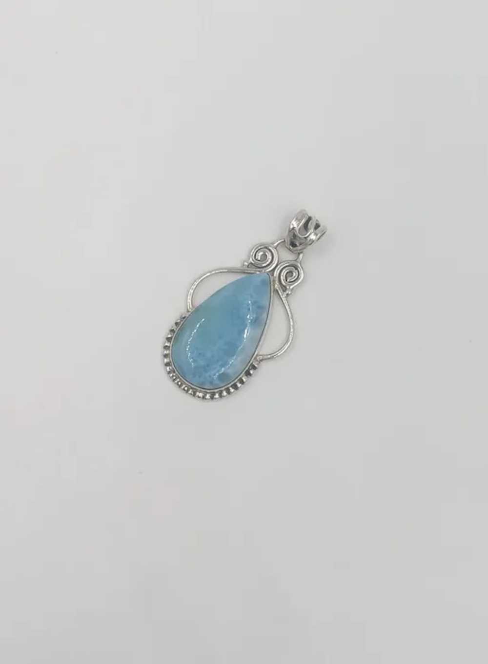 Sterling Silver Larimar Spiral Design Bezel Set B… - image 3