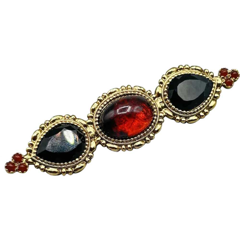 Vintage 1928 Brand Pin Brooch with Red and Black … - image 1