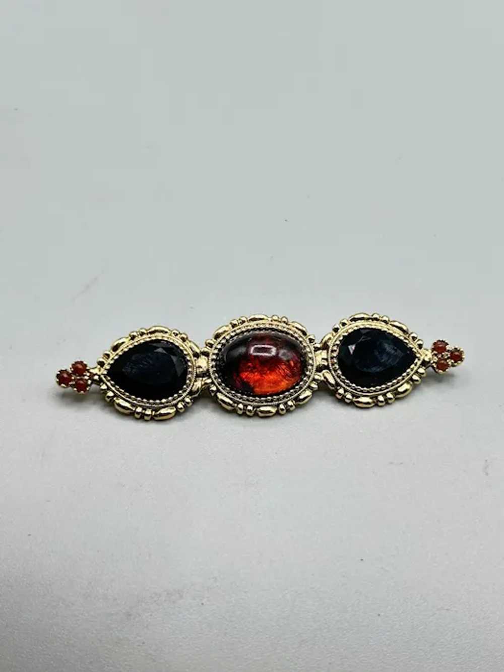 Vintage 1928 Brand Pin Brooch with Red and Black … - image 2