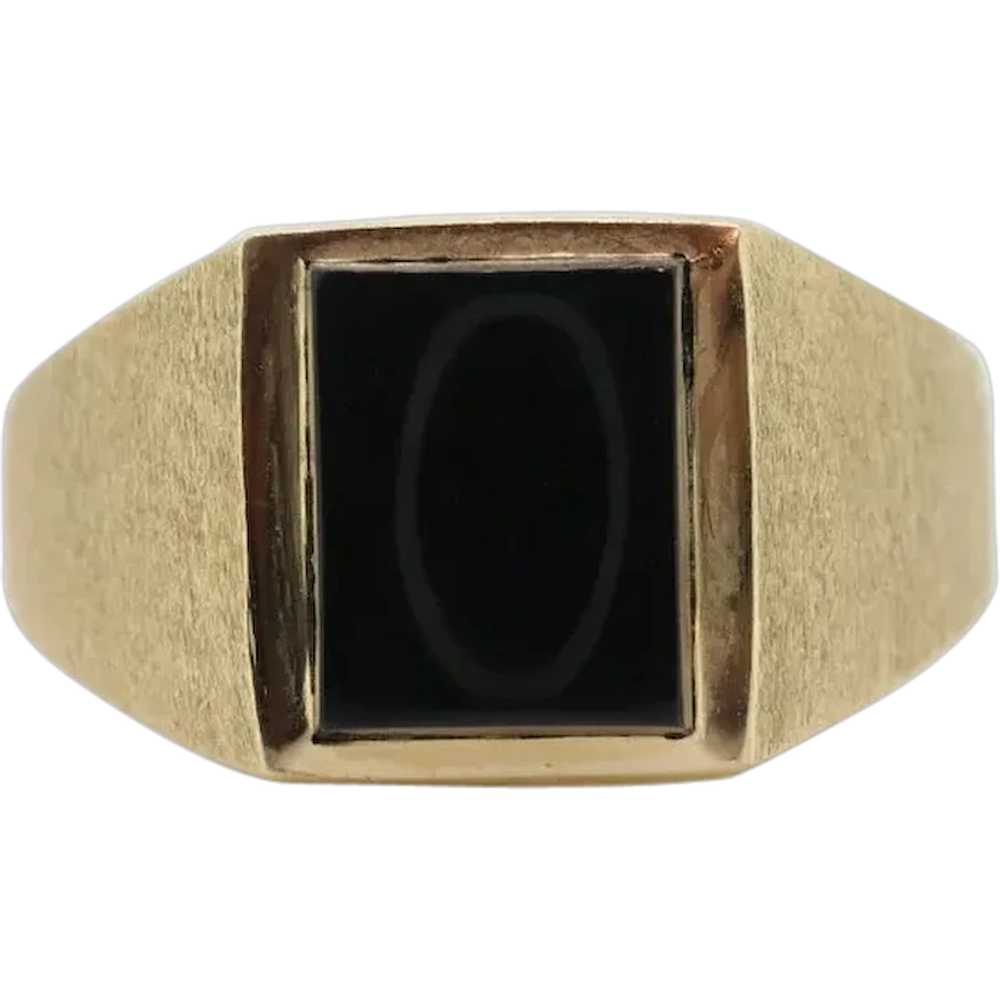 14k Modern Rectangle Onyx ring. Mens Signet Onyx … - image 1