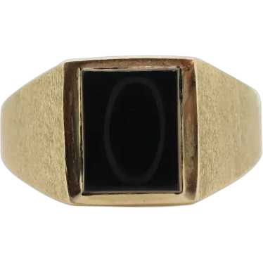 14k Modern Rectangle Onyx ring. Mens Signet Onyx … - image 1