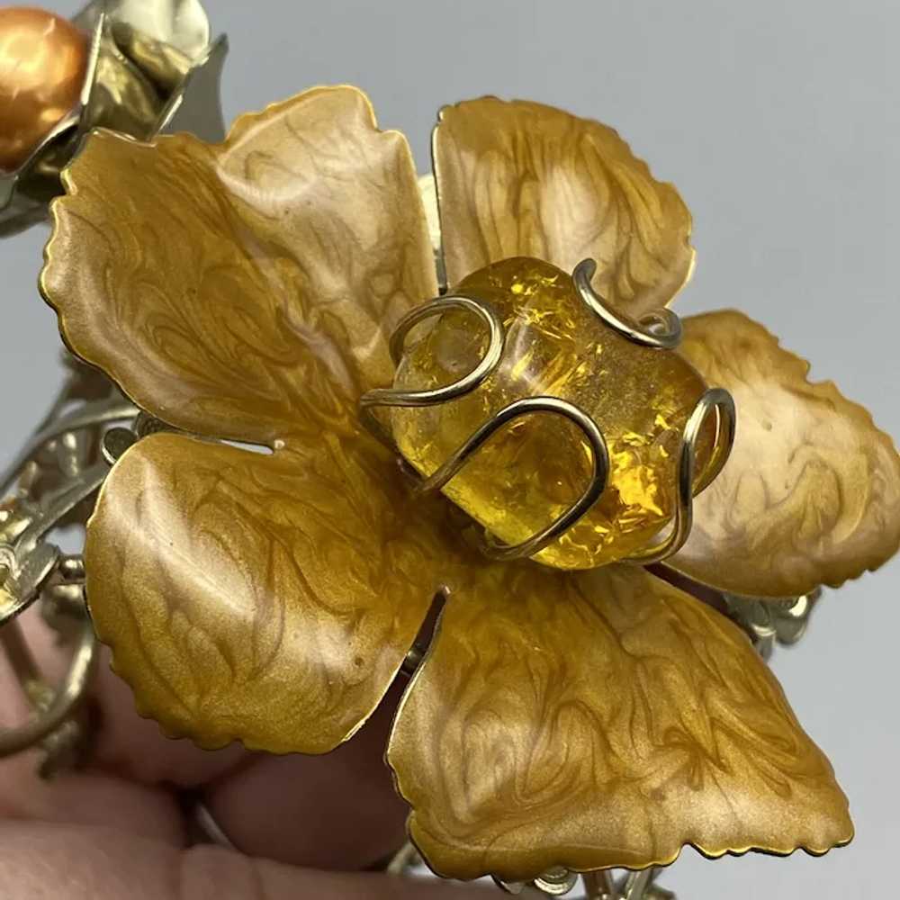 Unique Large Statement Bracelet Enamel Flower Fil… - image 6