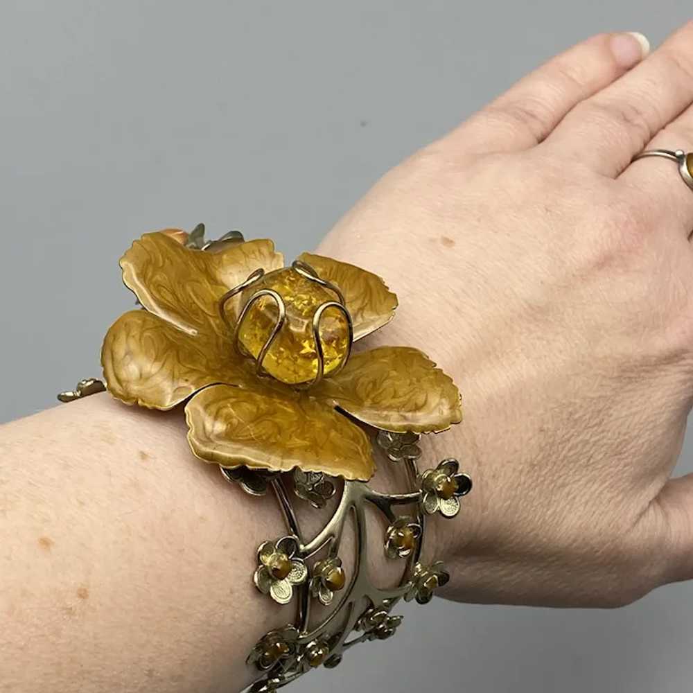Unique Large Statement Bracelet Enamel Flower Fil… - image 9