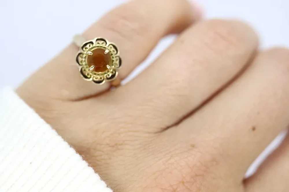 Antique Citrine Flower ring. Hand made 10k yellow… - image 5