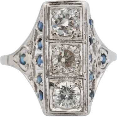 Antique 18k and Platinum Triple Diamond ring. Ver… - image 1