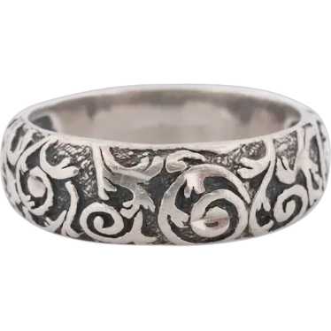 Floral Engraved Band. Sterling Silver Heavy, Wide,