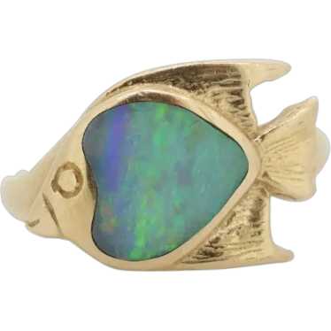 14k KABANA KBN Opal Ring. 14k OPAL inlay Fish. Nat