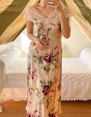 Vintage Valentino Floral Print Satin Dress