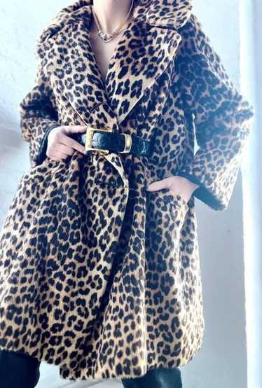60s faux fur leopard cape coat