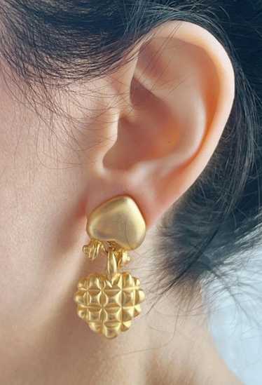gold tone studded heart clip ons - image 1